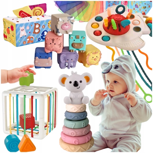 Zestaw Zabawek Sensorycznych Montessori 6w1 dla dziecka 6-12 msc 34 element