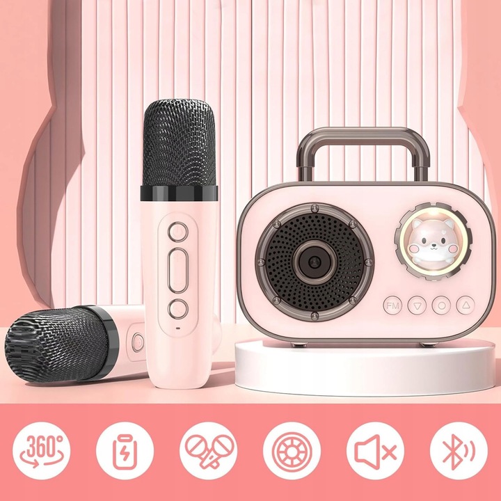 Bezprzewodowy Zestaw do Karaoke dla Dzieci Głośnik Bluetooth + 2 Mikrofony