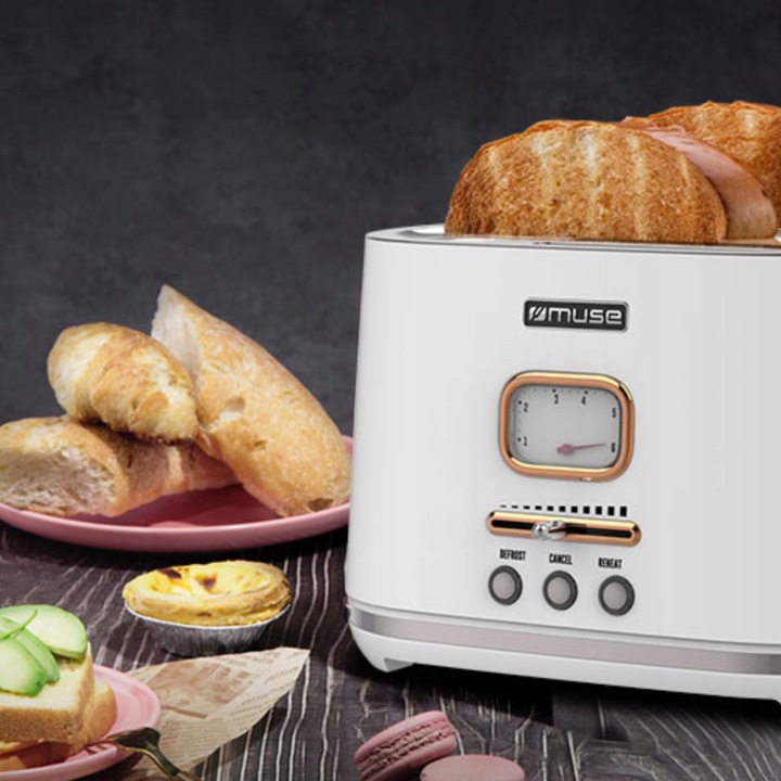 TOSTER OPIEKACZ RETRO 1000W NA 2 TOSTY BIAŁY/ZŁOTE ELEMENTY MUSE MS-130W