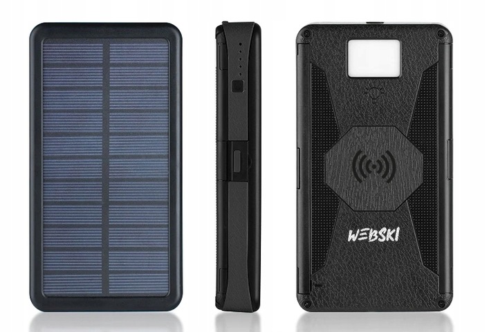 WEBSKI POWERBANK SOLARNY MOCNE 4 PANELE SOLARNE POJEMNOŚĆ 20000MAH USB-C