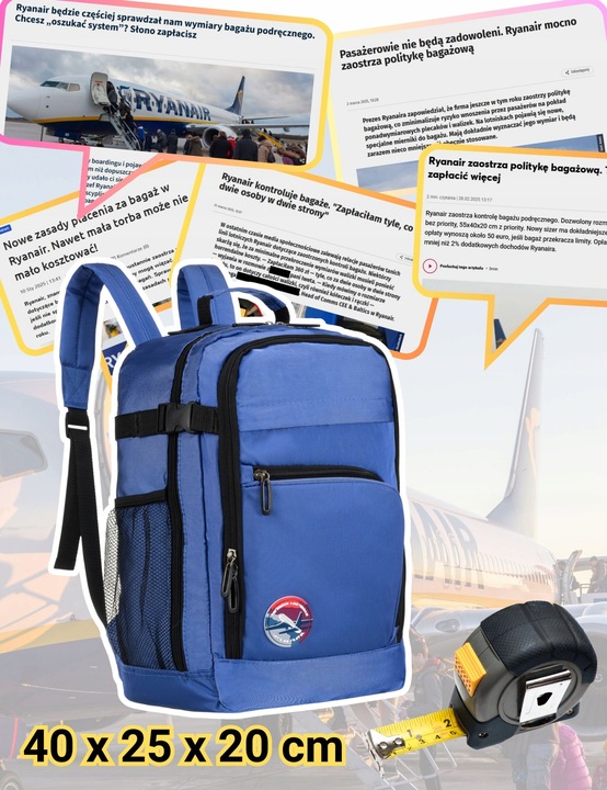 Plecak podręczny kabinowy pojemny podróżny do Wizzair Ryanair