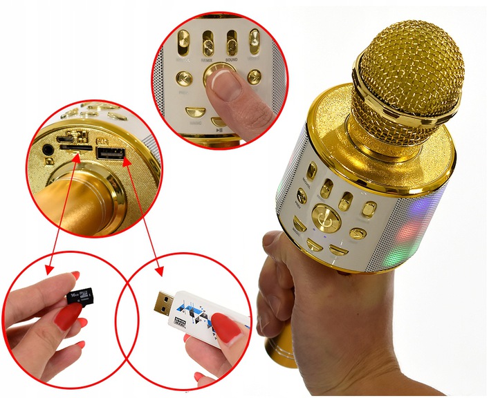 MIKROFON KARAOKE GŁOŚNY Z LAMPKAMI LED DMX ECHO