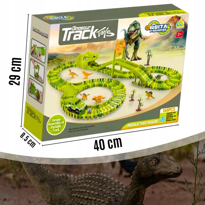 MEGA TOR WYŚCIGOWY DINO PARK DINOZAURÓW 169 EL DINOZAURY SAMOCHODZIK TOR