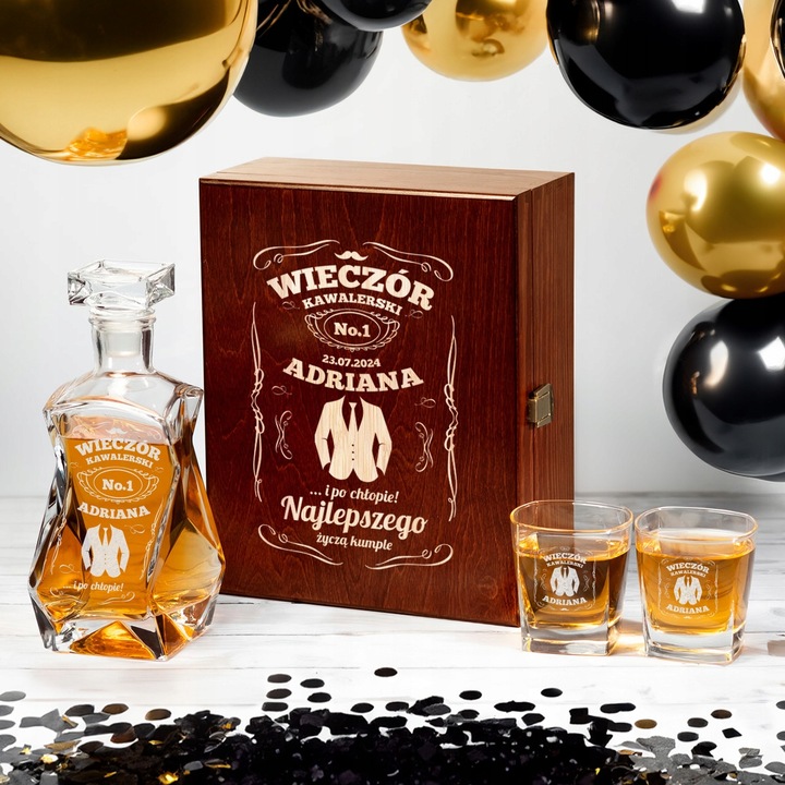 PREZENT NA WIECZÓR KAWALERSKI KARAFKA Z GRAWEREM SZKLANKI DO WHISKY GRAWER