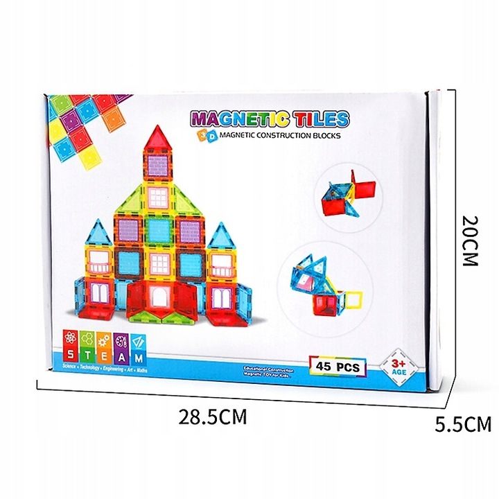 KLOCKI MAGNETYCZNE 3D Układanka Edukacyjna 45 elementów