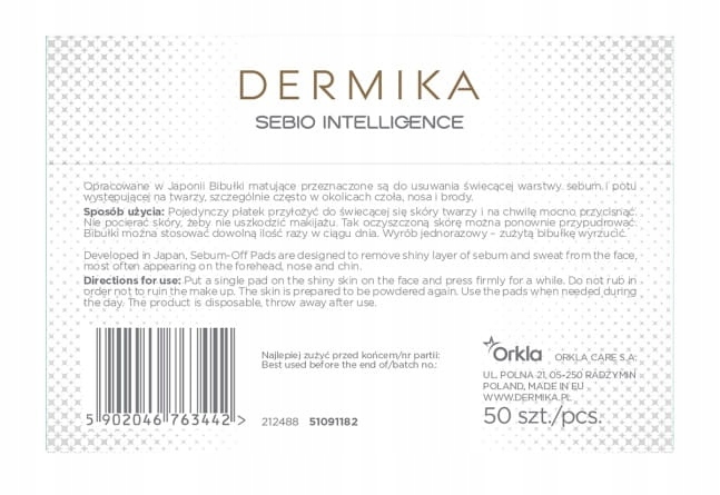 DERMIKA JAPOŃSKIE BIBUŁKI MATUJĄCE 50 SZTUK
