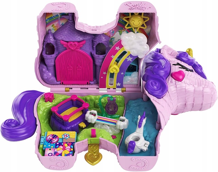 POLLY POCKET JEDNOROŻEC WALIZKA PINIATA UNICORN PARTY ZESTAW FIGURKI GVL88