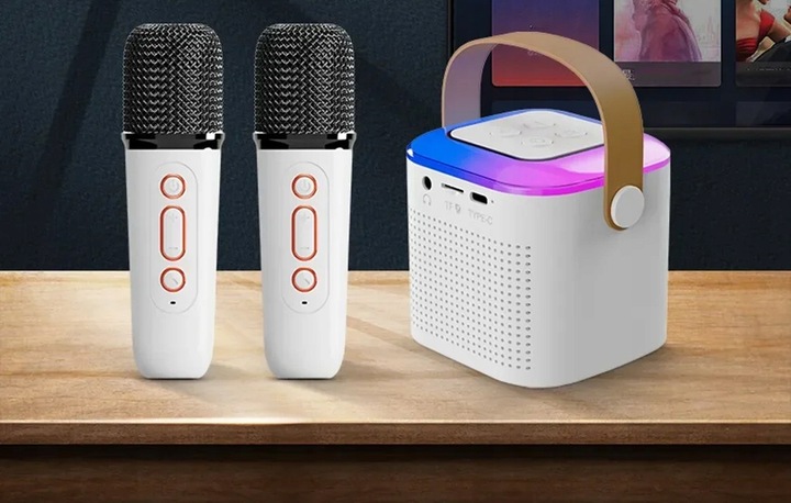 KARAOKE GŁOŚNIK BLUETOOTH BEZPRZEWODOWY ZESTAW 2X MIKROFONY DLA DZIECI RGB
