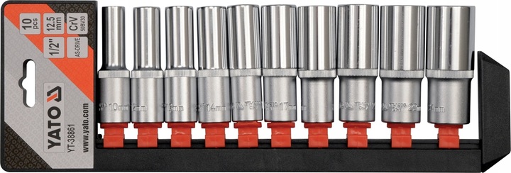 Zestaw nasadek długich 1/2", 10 szt. YATO YT-38861