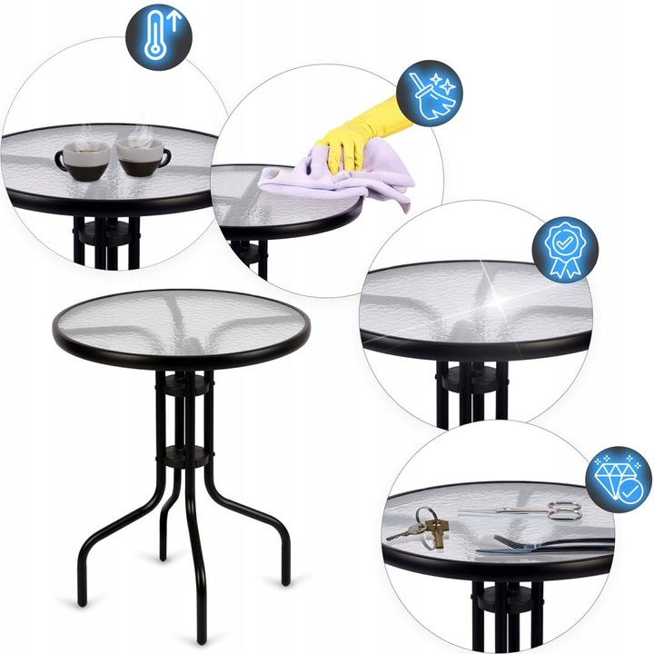 ZESTAW STOLIK OKRĄGŁY 2 KRZESŁA METALOWE TEKSTYLNE OGRODOWE NA TARAS BALKON