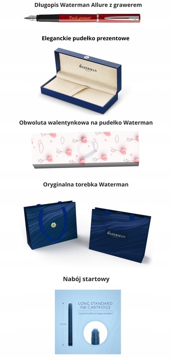 Pióro wieczne Waterman Allure czerwone z grawerem - Prezent na Walentynki