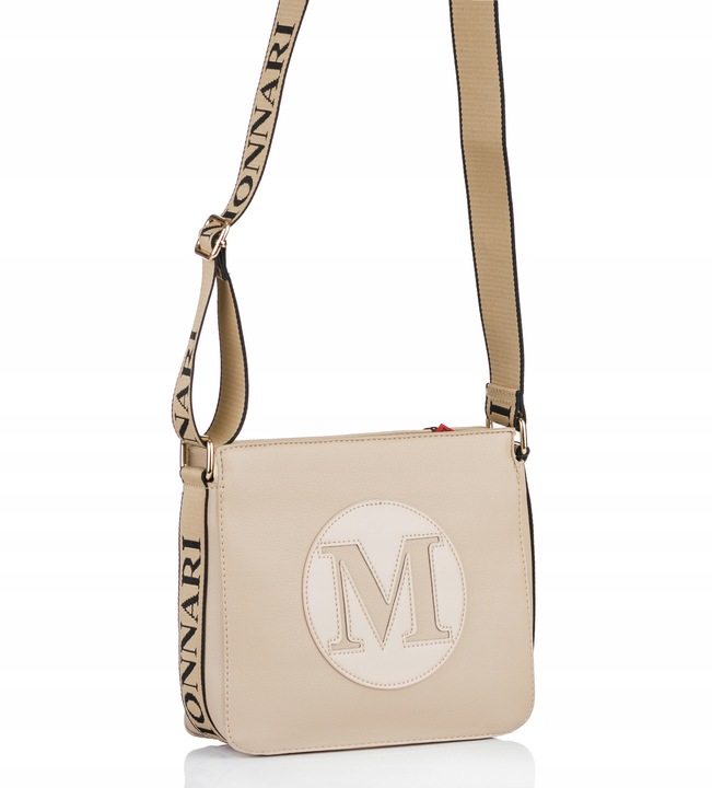 MONNARI Torebka na ramię LISTONOSZKA Pojemna PASEK LOGO PREMIUM Beżowa