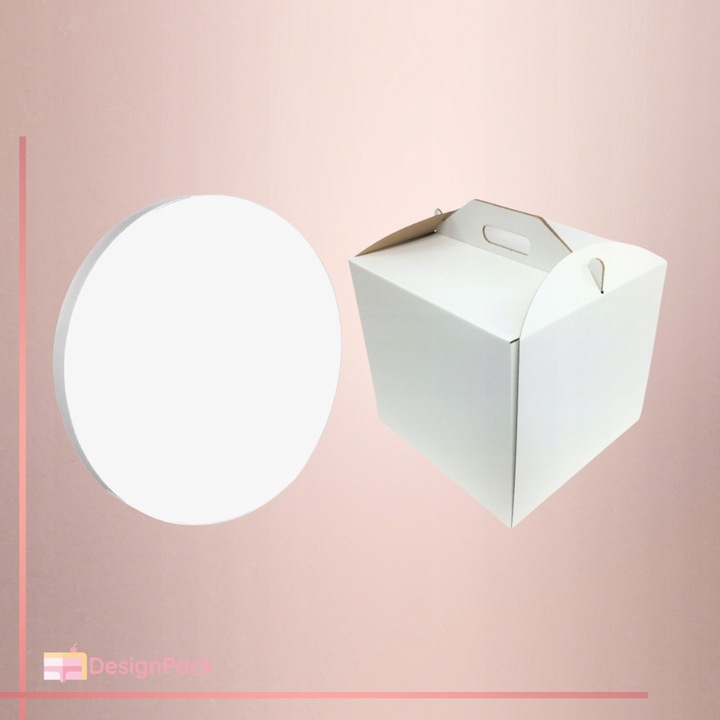 Pudełko na tort 30x30x28cm + Podkład 30 cm styrodurowy biały