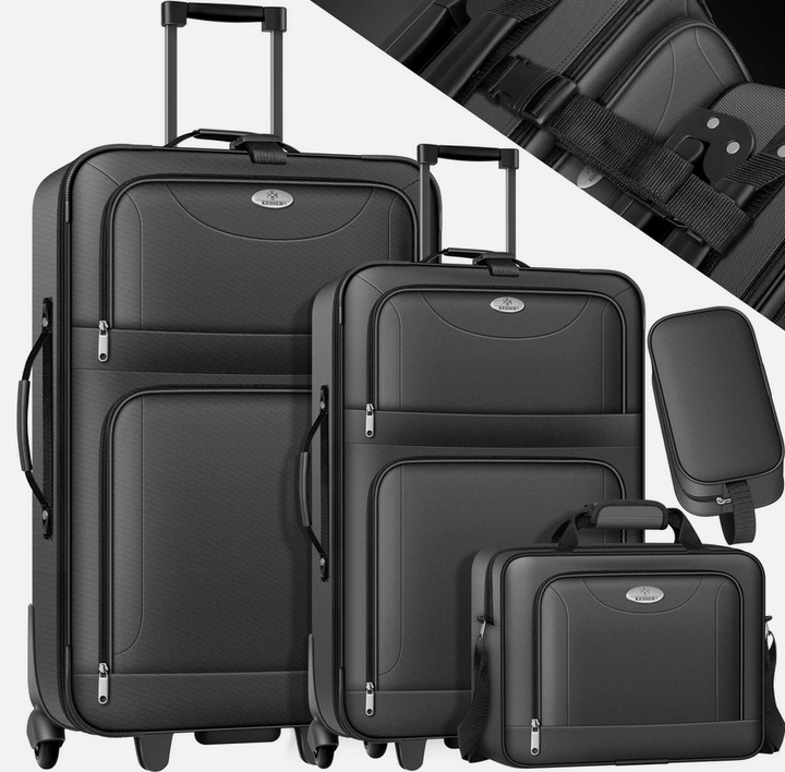 ZESTAW WALIZEK PODRÓŻNYCH MIĘKKICH 4X ANTRACYT 60 L