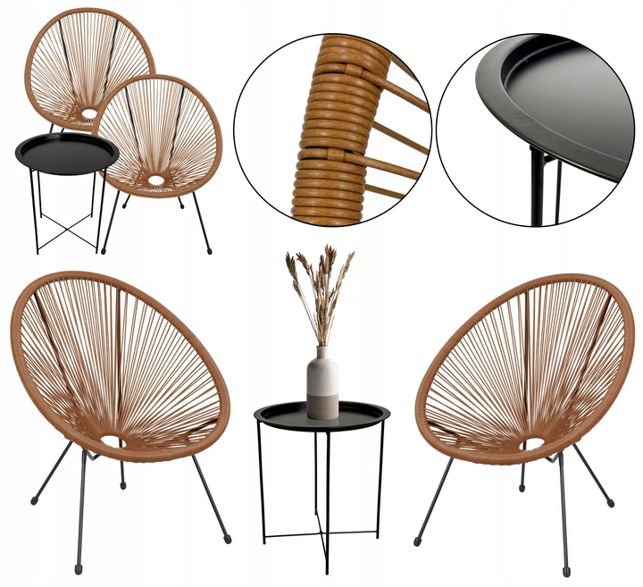 ZESTAW MEBLI OGRODOWYCH DO OGRODU TARASU NA BALKON PICO +2x ACAPULCO BRĄZ