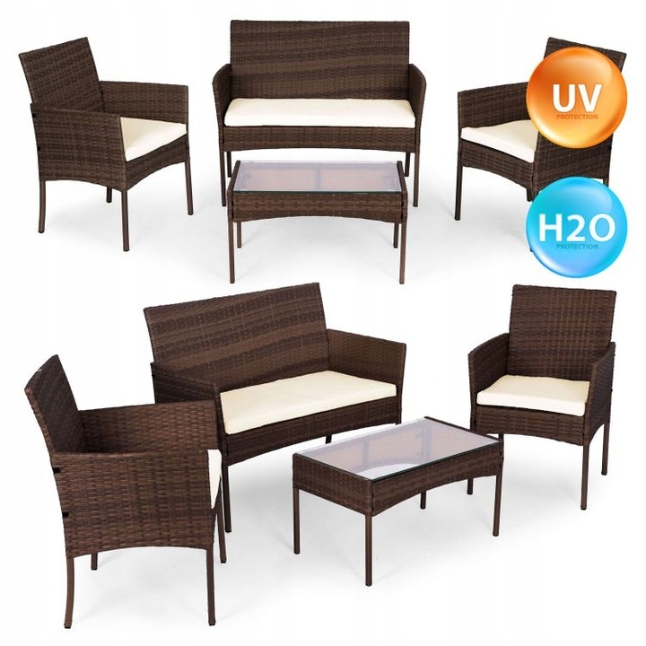 ZESTAW MEBLI OGRODOWYCH Z TECHNORATTANU ŁAWKA STÓŁ KRZESŁA BRĄZ MultiGarden