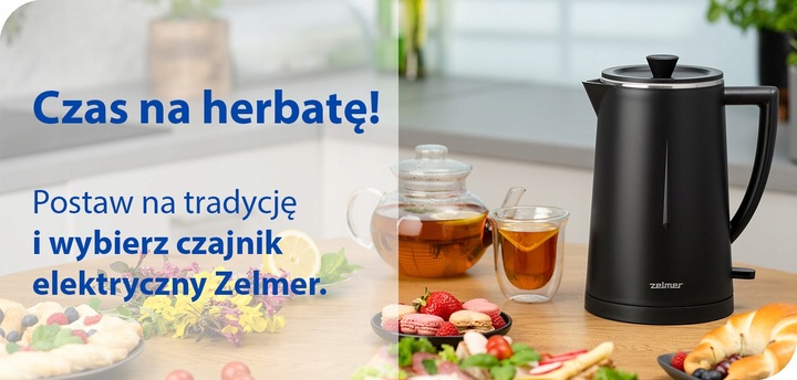 CZAJNIK ELEKTRYCZNY ZELMER BEZPRZEWODOWY STAL NIERDZEWNA CICHY 1,7L 1500W