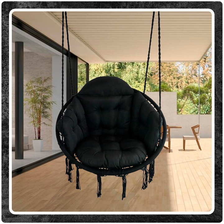 Czarna czarne Bocianie gniazdo huśtawka + PIKOWANA Poduszka XXL + 2 Zestawy