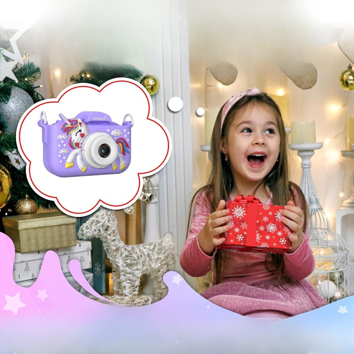 APARAT CYFROWY DLA DZIECI JEDNOROŻEC SELFIE KAMERA+KARTA 32GB MENU PL