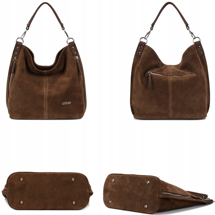 Torebka damska zamszowa worek zamsz skóra naturalna duża a4 markowa LOCCATI