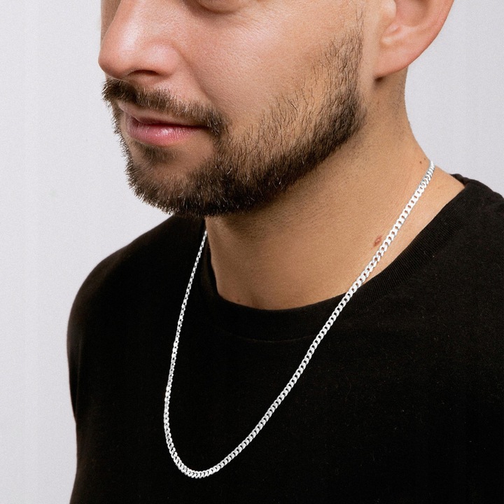 ŁAŃCUSZEK MĘSKI SREBRNY DŁUGI 55 cm PEŁNY SPLOT PANCERKA 3,2 mm SREBRO 925