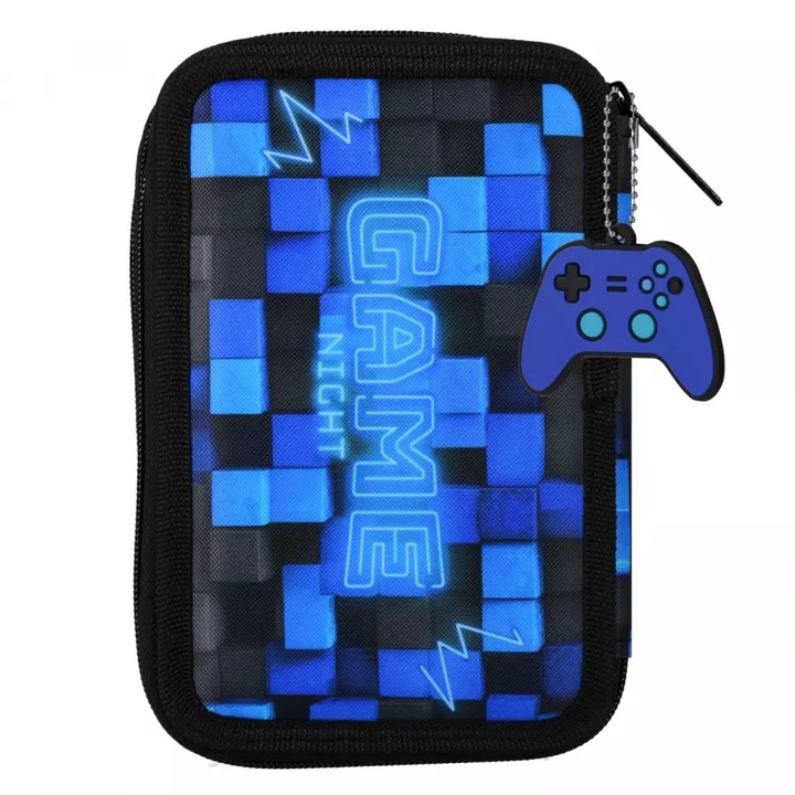 PIÓRNIK SZKOLNY TRZYKOMOROWY Z WYPOSAŻENIEM DLA CHŁOPCA PIXEL PAD GAME