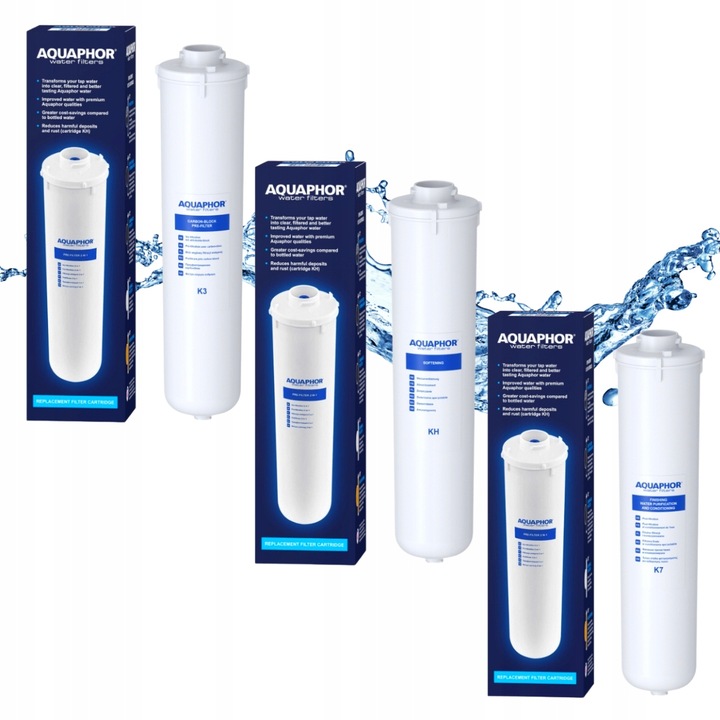 Zestaw 3 x wkład wymienny K3, KH, K7 do filtra wody Aquaphor Kryształ H
