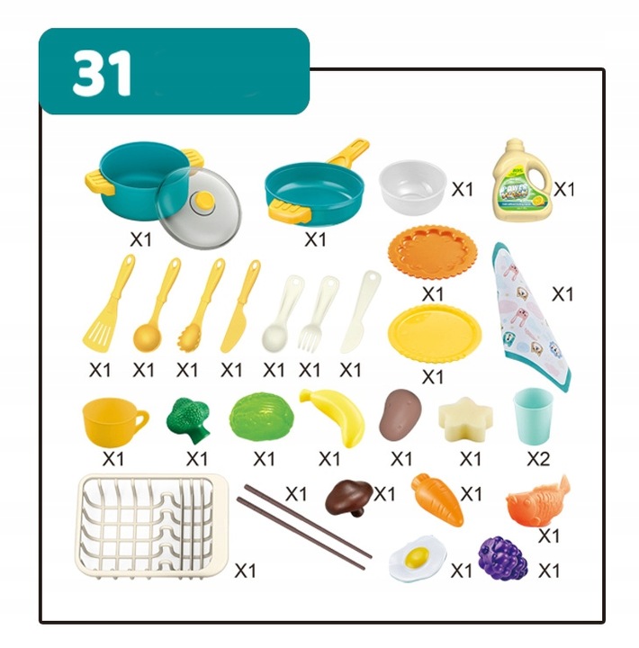 ZLEW ZLEWOZMYWAK kuchenka kuchnia dla dzieci palnik kran z wodą GARNKI 31el