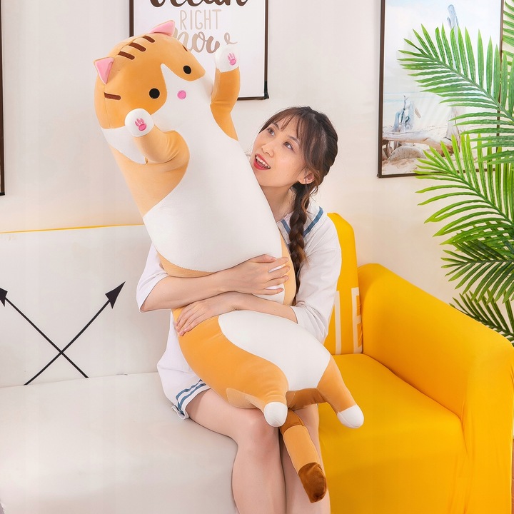 Długi Uroczy Kotek Kot Maskotka Poduszka Pluszak Pomarańczowy 150cm XL