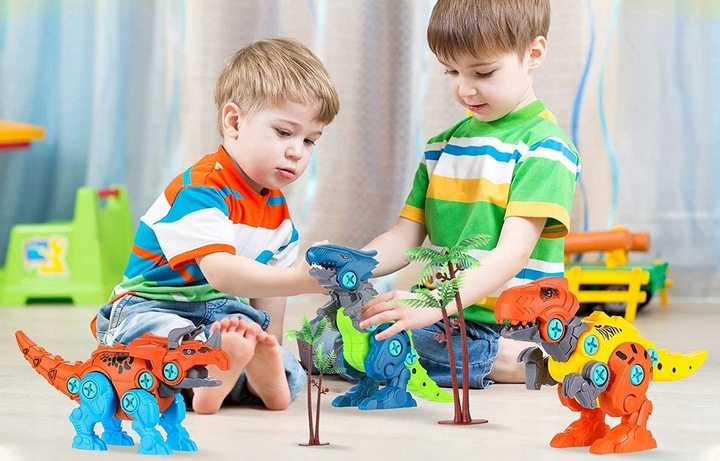 Klocki konstrukcyjne DINOZAURY do skręcania ZESTAW z wkrętarką śrubokrętem