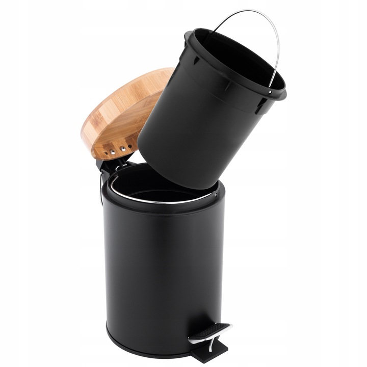 Kosz na śmieci łazienkowy 3l bambus śmietnik do wc łazienki kuchni czarny