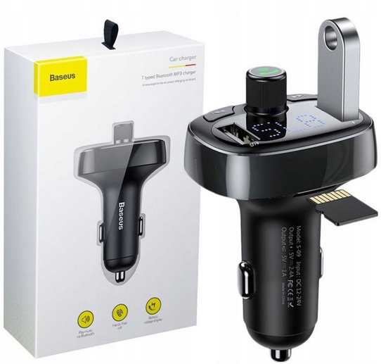 BASEUS TRANSMITER FM BLUETOOTH ŁADOWARKA SAMOCHODOWA MP3 2x USB SD/ TF 3.4A