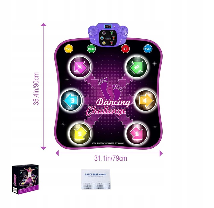 MATA DO TAŃCA DLA DZIECI MUZYKA BLUETOOTH 6 STRZAŁEK ŚWIETLNYCH LED