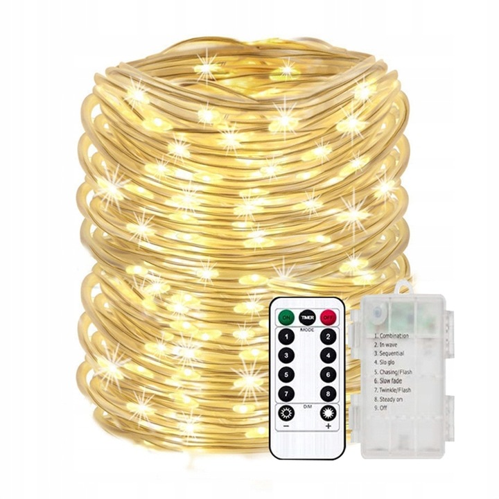 Lampki choinkowe na zewnątrz wąż na baterie z pilotem 12m - kolorowy