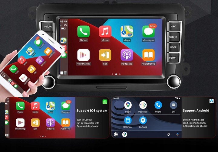 RADIO SAMOCHODOWE do VOLKSWAGEN VW SKODA SEAT 7" ANDROID CARPLAY GPS WIFI
