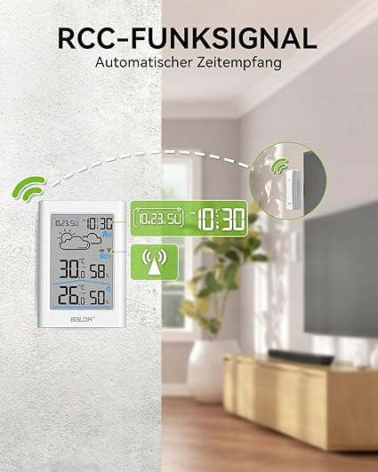 Radiowa stacja pogodowa z czujnikiem zewnętrznym zegar radiowy DCF termomet