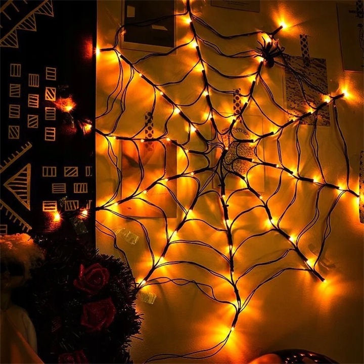 Światło LED Spider Web String Light z siatką zdalnego sterowania Halloween