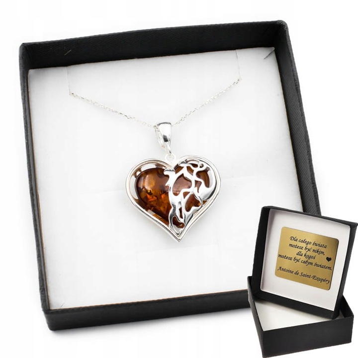 Naszyjnik Bursztynowe serce bursztyn grawer