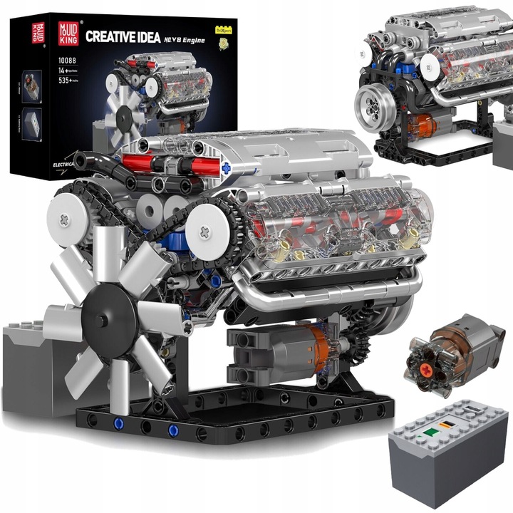 KLOCKI MOULD KING 10088 MODEL SILNIKA V8 OŚMIOCYLINDROWY SILNIK BENZYNOWY