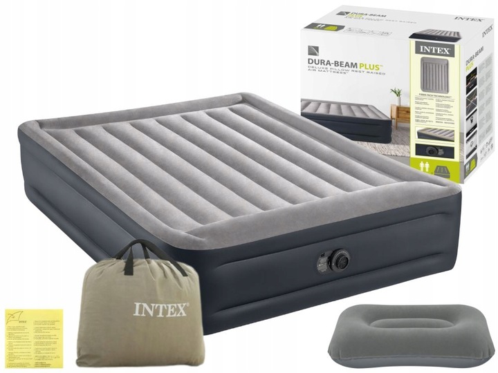 Materac Dmuchany Welurowy do Spania Dwuosobowy Łóżko z Pompką 230V Intex