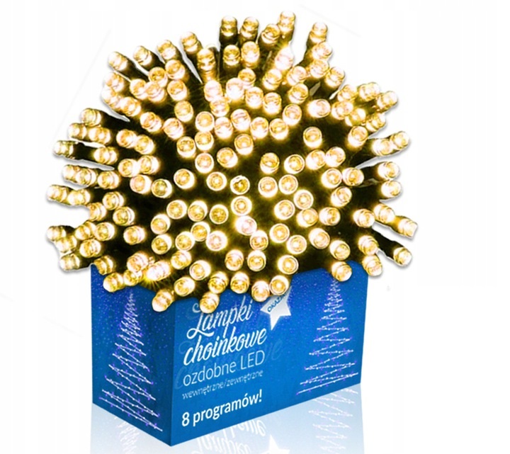 Lampki Choinkowe Led Wewnętrzne Zewnętrzne na Choinkę 300 Led Białe Ciepłe