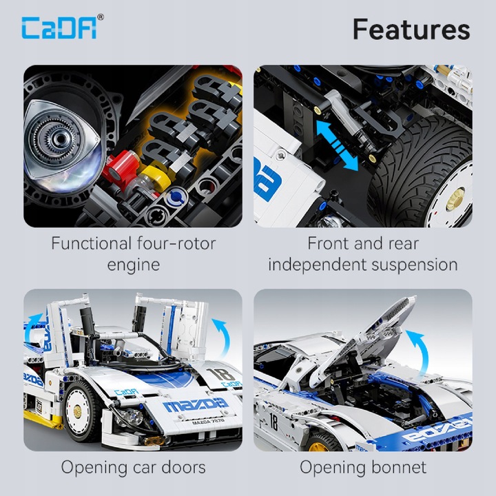 KLOCKI CADA MAZDA 787B AUTO SPORTOWE 50 CM 1:10 WYŚCIGÓWKA 1797 ELEMENTÓW