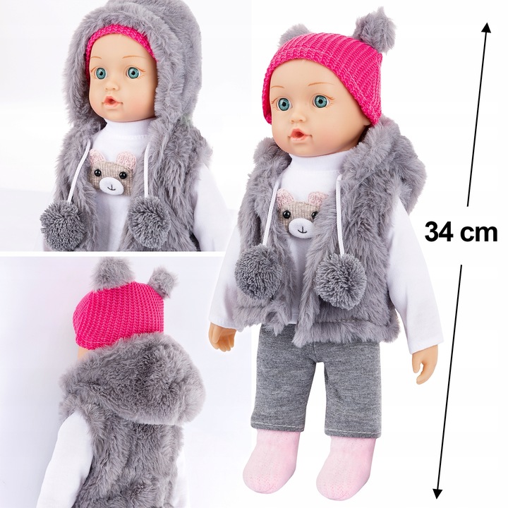 KINDERPLAY WÓZEK DLA LALEK GŁĘBOKI GONDOLA SKŁADANY TORBA + LALKA BOBAS