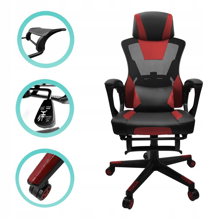 FOTEL GAMINGOWY DLA GRACZA BIUROWY KOMPUTEROWY OBROTOWY PODNÓŻEK KG100 B&R