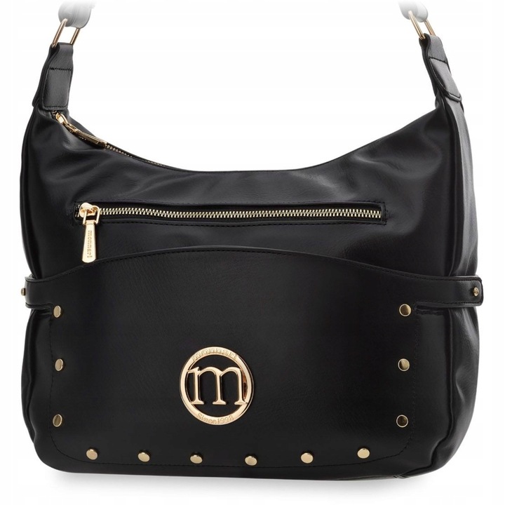Torebka Duża Listonoszka Monnari Kieszonkami Torba Damska Z Ćwiekami Czarna