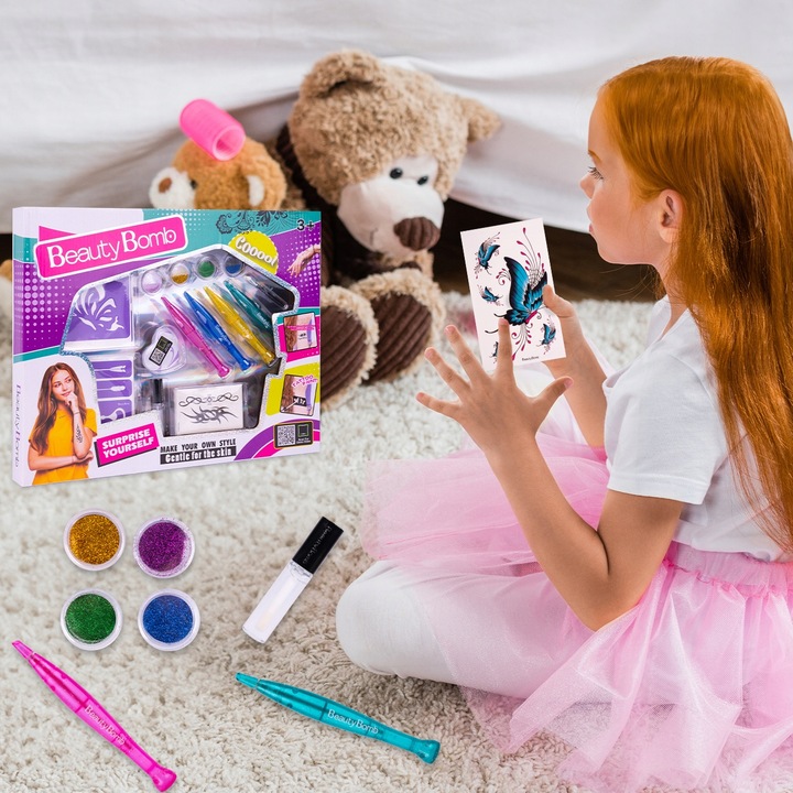 ZESTAW DO ROBIENIA TATUAŻY DUŻY BROKATOWE TATUAŻE ZMYWALNE SZABLONY DIY