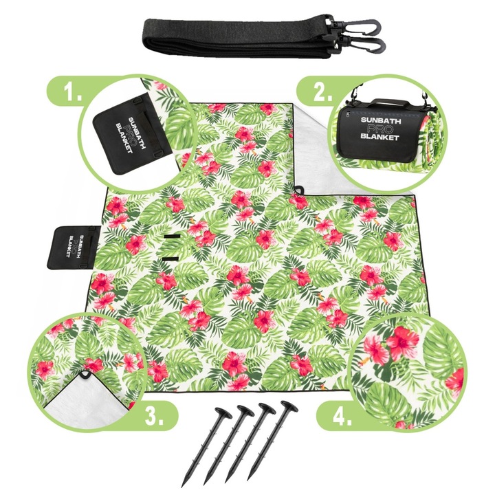 KOC piknikowy SUN PRO 200x200cm IZOLACJA PLAŻOWY z uchwytem PASEK ŚLEDZIE