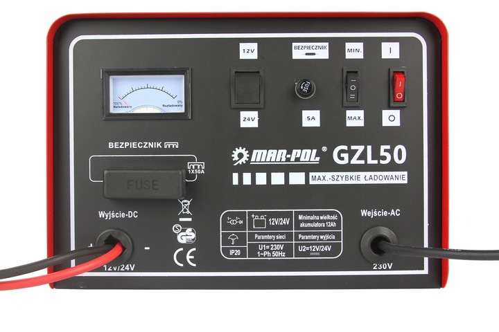 PROSTOWNIK ŁADOWARKA DO SAMOCHODÓW GZL-50 12V/24V SZYBKIE ŁADOWANIE 50A