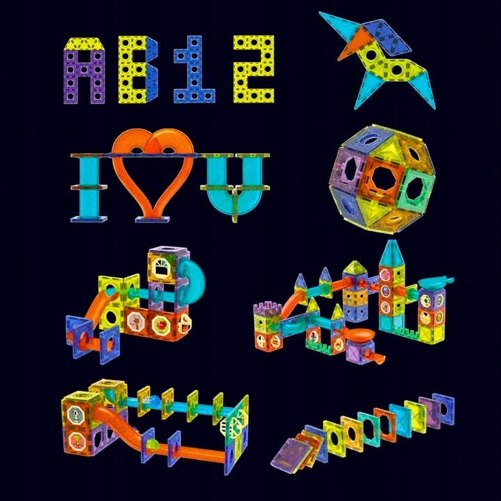 Klocki magnetyczne konstrukcyjne 49el 3D edukacyjne duży zestaw dla dzieci