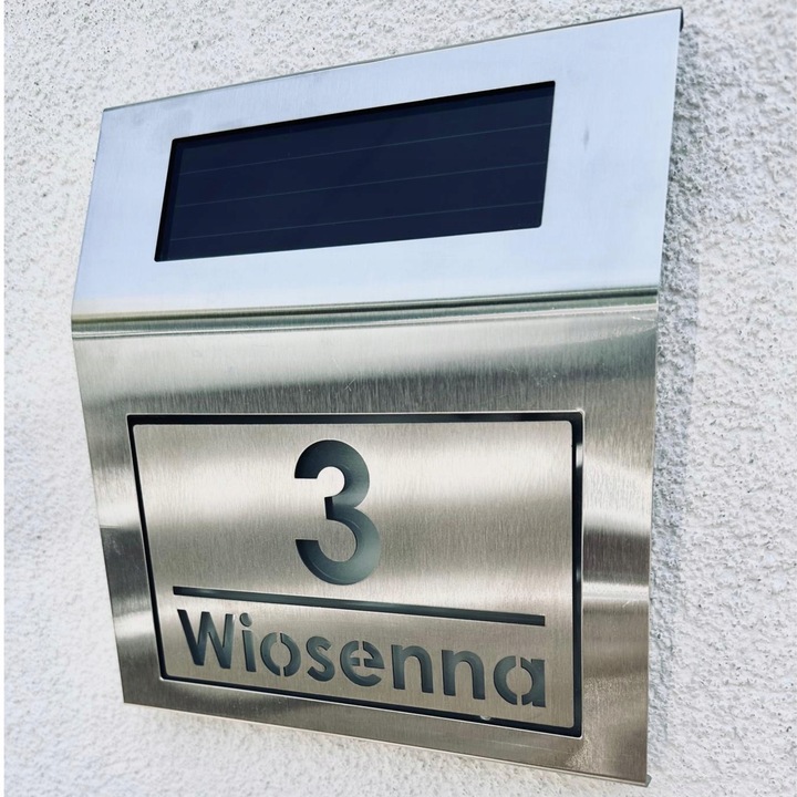 Solarny Numer Domu LED + Tabliczka INOX – Podświetlany, stal nierdzewna